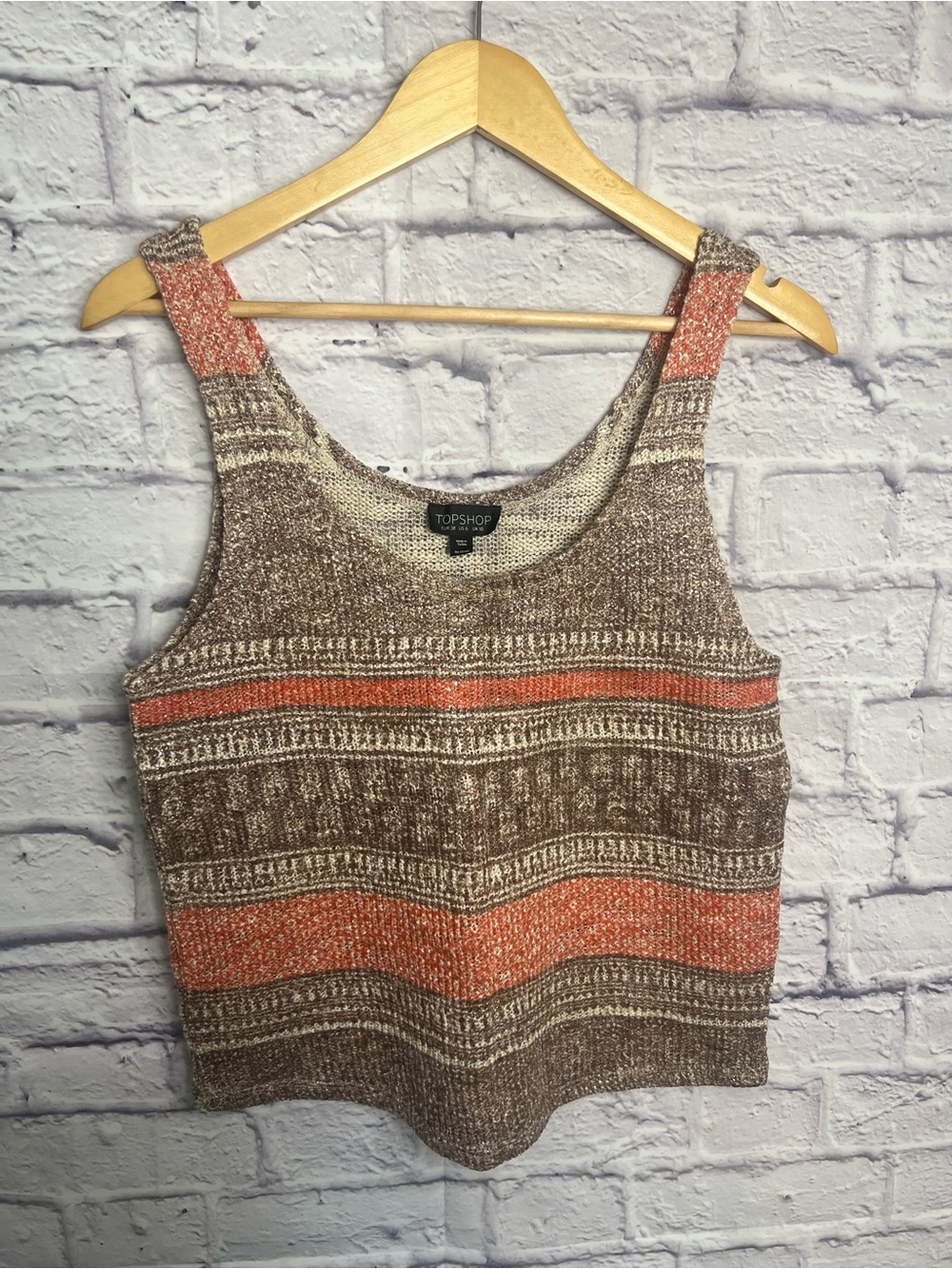 Topshop Metallic Knit Stripe Crop Sweater Tank US 6 Brown & Coral Sleeveless Top